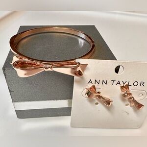 Ann Taylor NWT Jewelry Set Rose Gold color Bow Bracelet & Bow Earrings Set